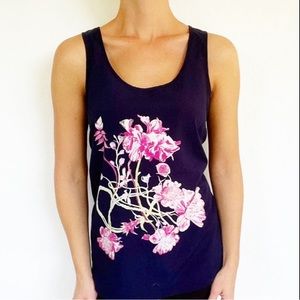 Paraphrase blue floral print sleeveless blouse size small